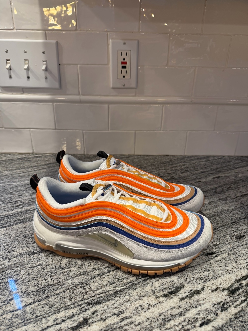 Mens Nike Air Max 97 SE Frank Rudy White Orange DV2619-100 Size 7.5/Women’s 9